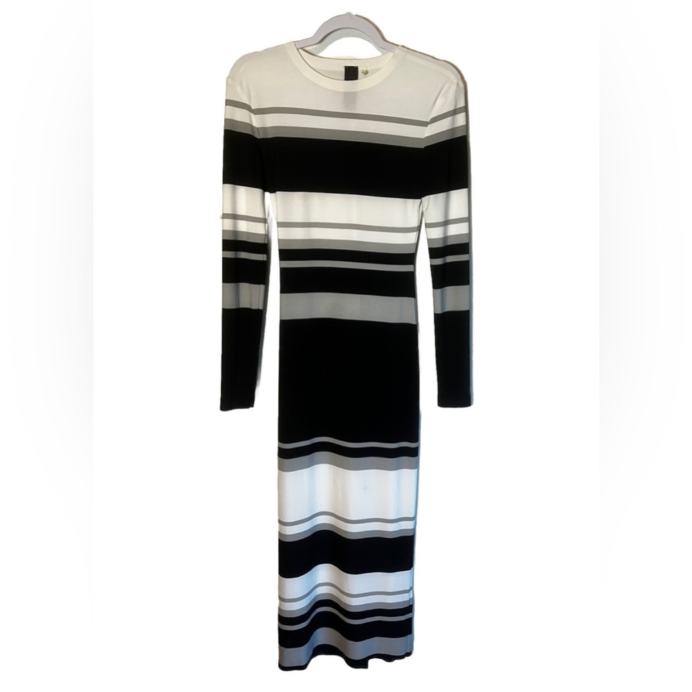 Norma Kamali Striped Black/Grey/White Bodycon MIDI Dress Size XS - Picture 3 of 7